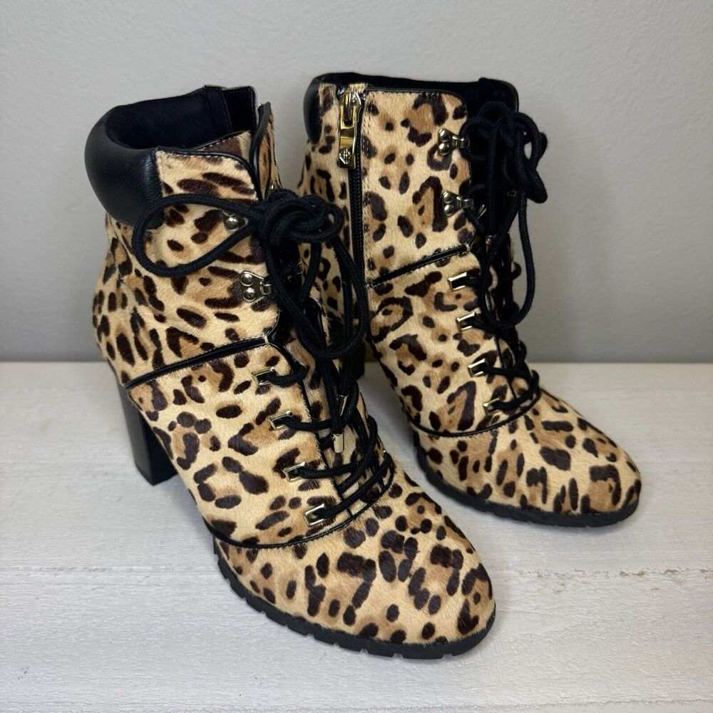 Antonio Melani Gorgg Leopard Print Calf Hair Booties Women’s 7.5 Lace Up Boots - Picture 2 of 9